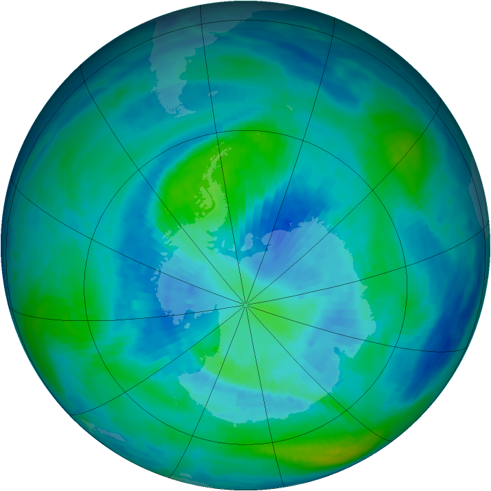 Antarctic ozone map for 29 March 1993